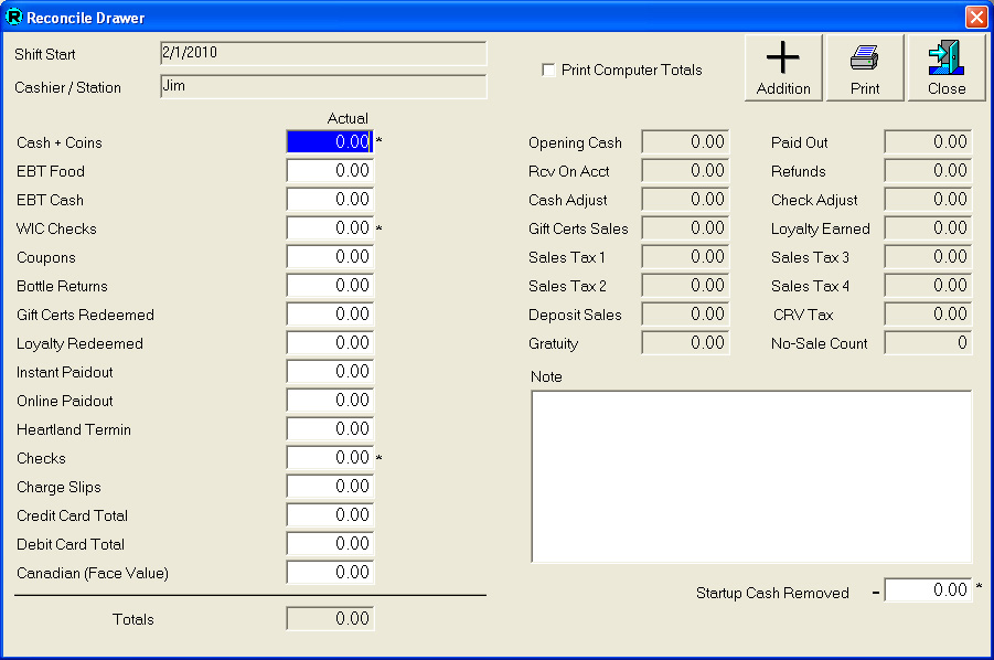 Cashier Reconcile screenshot